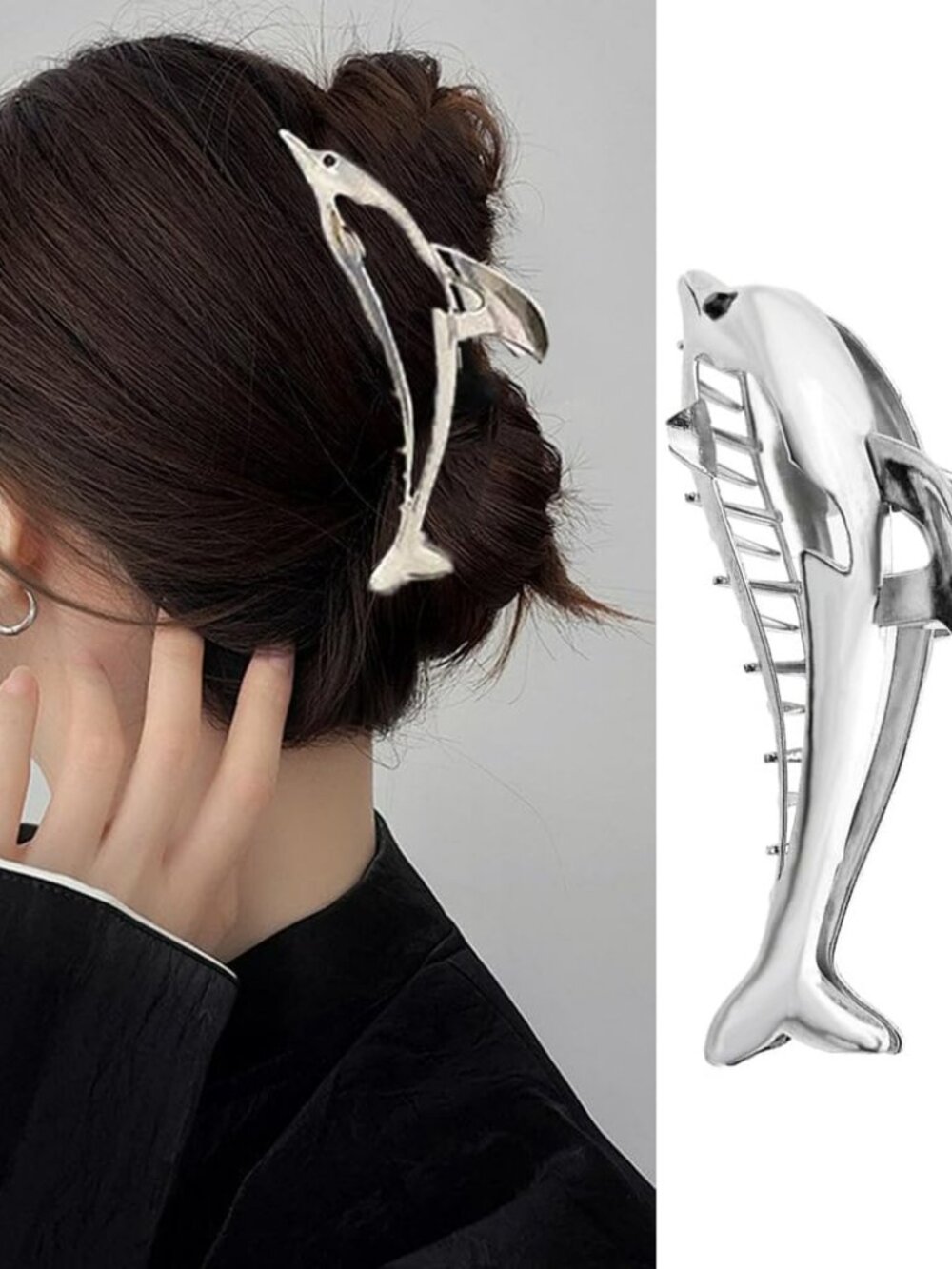 NEW Silver Dolphin Shape Hair‎ Clip Large Metal Hair Jaw Clamps Hairpin Clips